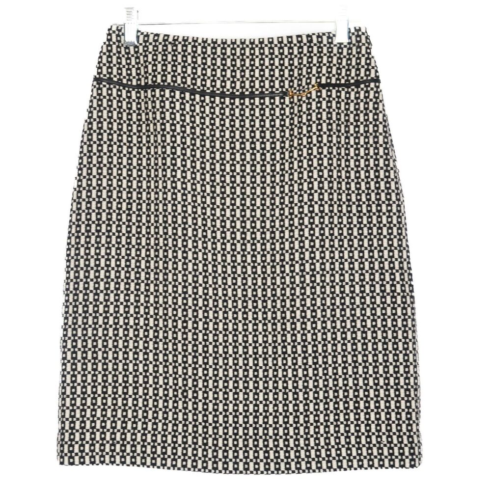 Banana Republic‎ 100% Wool Skirt Size 0 Black Ivory Pencil Tweed